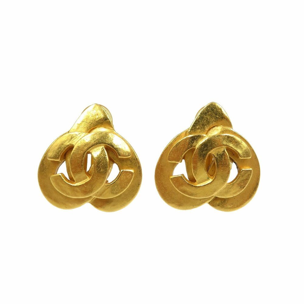 CHANEL Authentic Gold Logo Earrings